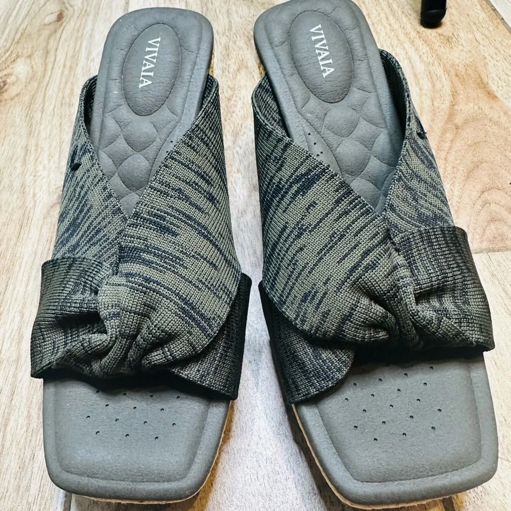 VIVAIA Square-Toe Wedge Sandals (Laura) sDark Olive Marbled Size 37.5/US 6.5 NEW